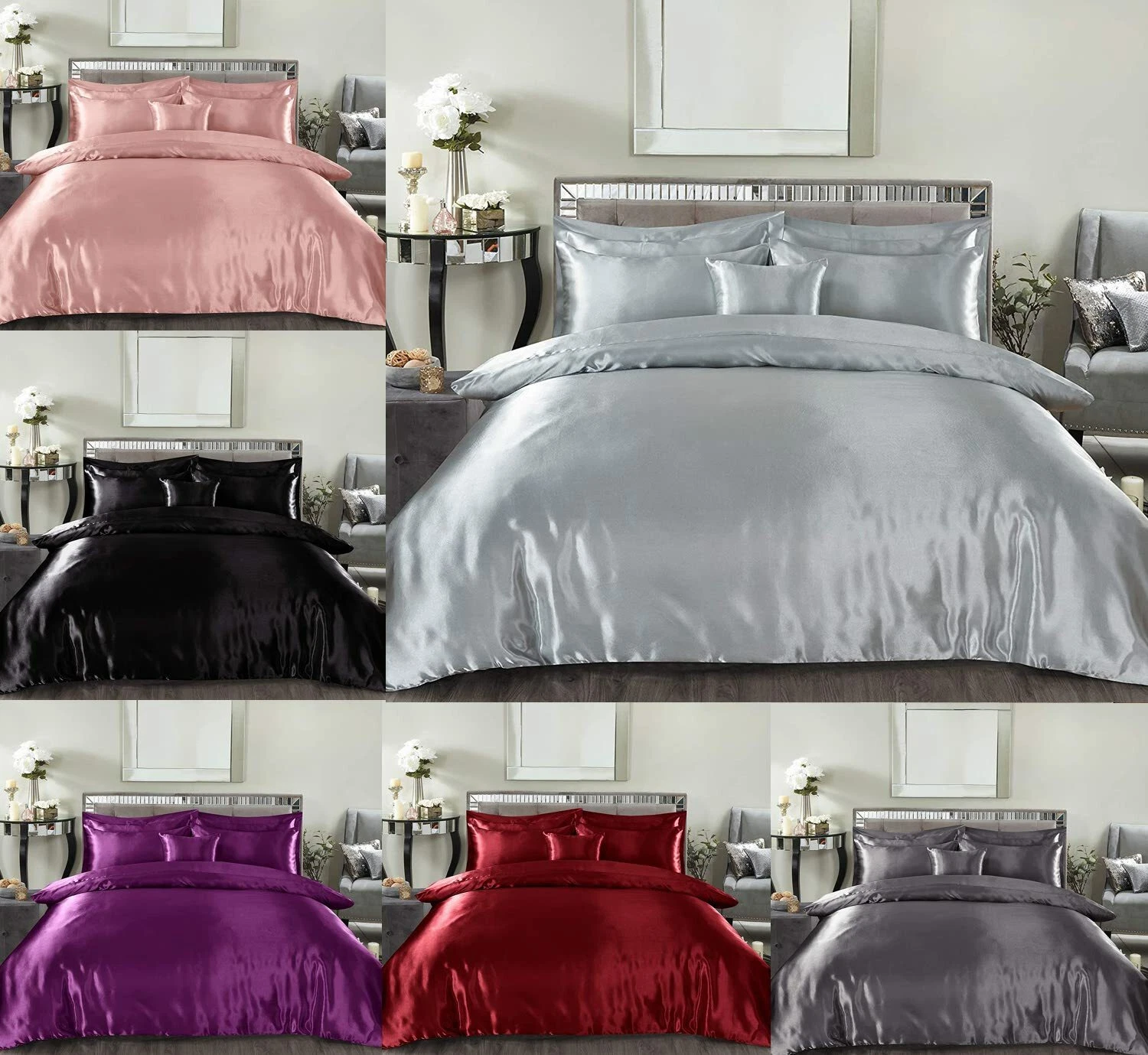 3 Pcs Luxury Silk Satin Duvet Cover Silky Bedding 